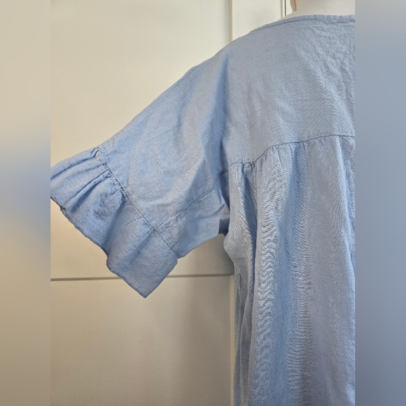 Light Blue Ruffle Hem Top With Button Detail Down The Black - Picture 9 of 10